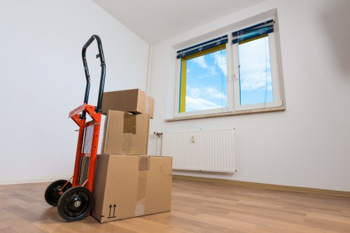 Packed student items ready for storage in Hernehill
